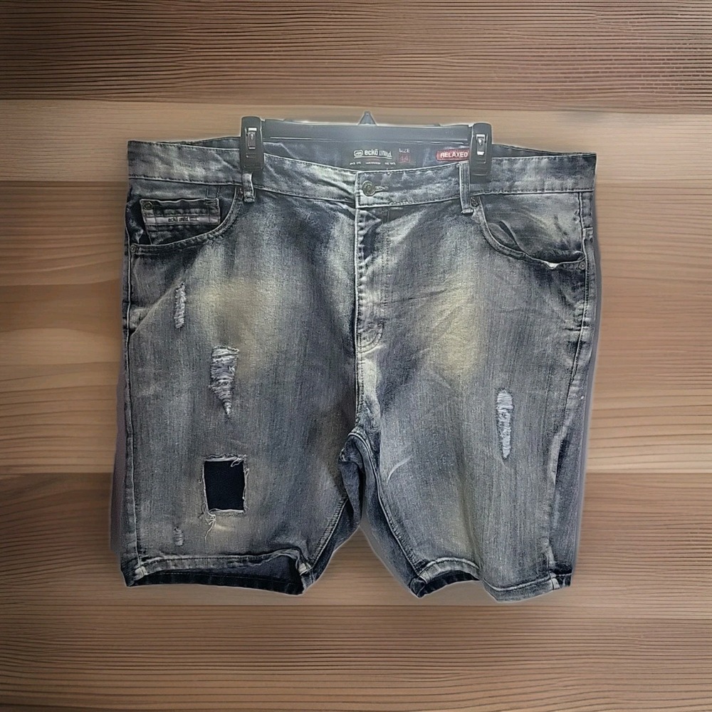Ecko Unltd Shorts Mens 44 Blue Acid Wash Distressed Jean Denim Bermuda Casual